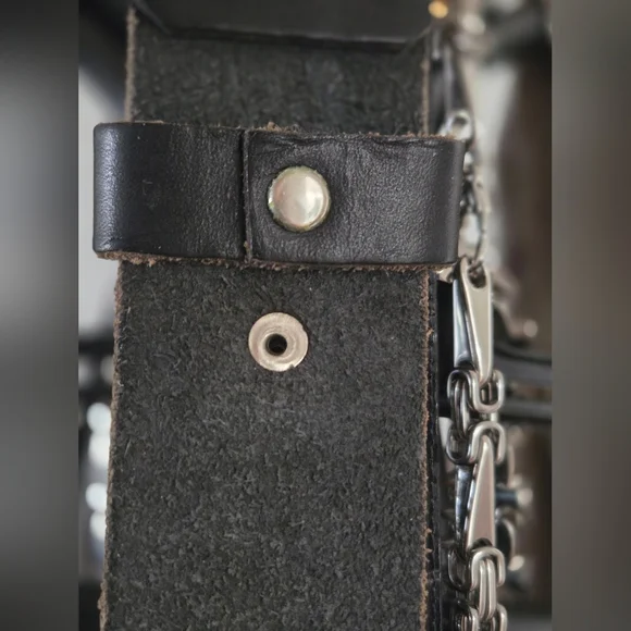 Y2K Draping Chain Halter O-Ring Black Leather Belt Silver-Tone Gothic Punk Rock - Picture 8 of 8